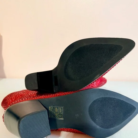 * Berness Sexy Red Rhinestones 3" Block Heel Cowboy Boots - Picture 10 of 10